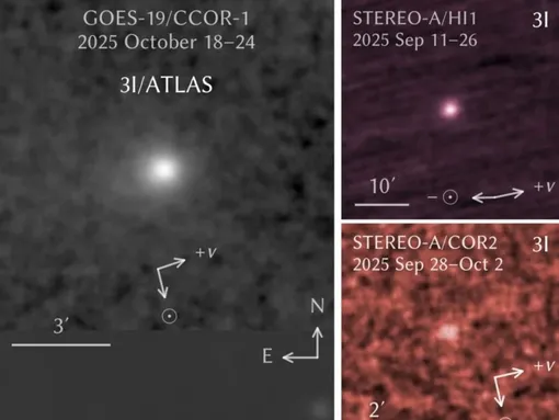 Снимки межзвездной кометы 3I/ATLAS, полученные незадолго до ее максимального сближения с Солнцем