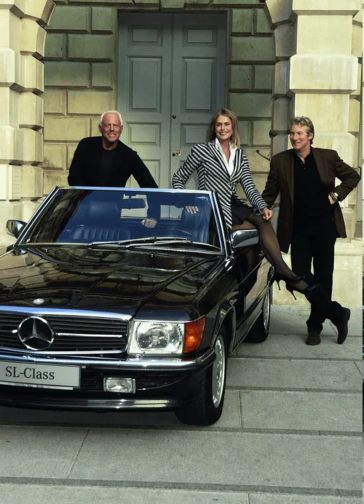 Американские актеры Ричард Гир, Лорен Хаттон и итальянский дизайнер Джорджио Армани.