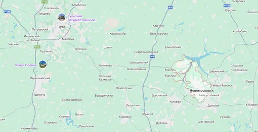 Новомосковск на карте Тульской области Новомосковск на карте Тульской области