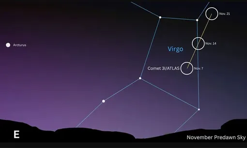 Часть звездного неба, в которой можно увидеть межзвездный объект 3I/ATLAS