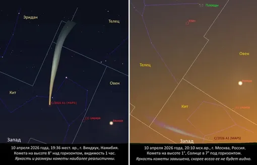 10 апреля 2026 года комету C/2026 A1 можно будет увидеть на территории России