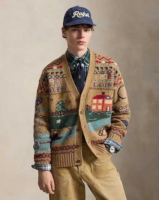 Кардиган Scenic Wool Cardigan от Polo Ralph Lauren с наивным вывязанным пейзажем — домиком и елками. Кардиган Scenic Wool Cardigan от Polo Ralph Lauren с наивным вывязанным пейзажем — домиком и елками.