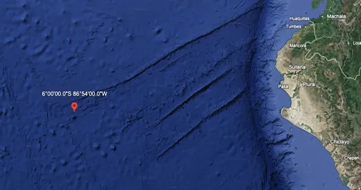 Местоположение межзвездного метеора CNEOS-22 в Тихом океане, недалеко от Перу.