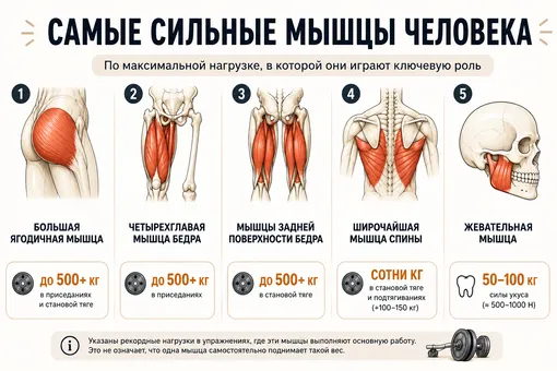 Топ-5 самых сильных мышц человека: инфографика Топ-5 самых сильных мышц человека: инфографика