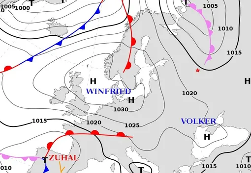 Карта циклонов в европейской части России 29 апреля 2026