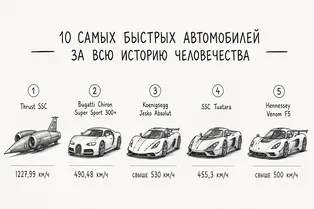 10 самых быстрых автомобилей за всю историю человечества в одной инфографике 10 самых быстрых автомобилей за всю историю человечества в одной инфографике