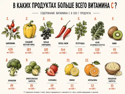 Топ-13 продуктов с самым высоким содержанием витамина С Топ-13 продуктов с самым высоким содержанием витамина С