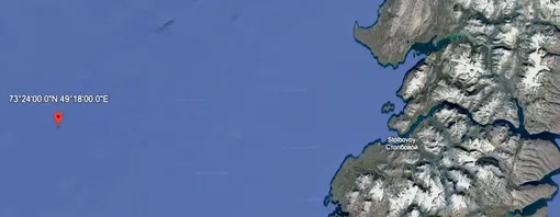 Местоположение межзвездного спутника CNEOS-25 в водах Баренцева моря в Арктике