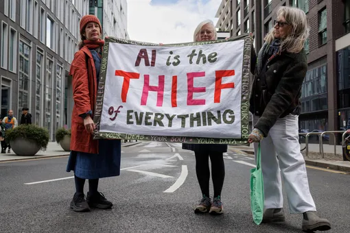 Акция протеста против использования искусственного интеллекта в Лондоне