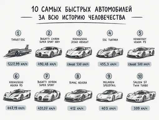 10 самых быстрых автомобилей за всю историю человечества в одной инфографике 10 самых быстрых автомобилей за всю историю человечества в одной инфографике
