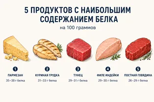 Топ-10 продуктов с самым высоким содержанием белка на 100 граммов: инфографика Топ-10 продуктов с самым высоким содержанием белка на 100 граммов: инфографика