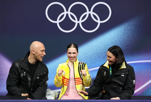 Бенуа Ришо, бельгийская фигуристка Нина Пиндзарроне и ее тренер Анс Бокландт Бенуа Ришо, бельгийская фигуристка Нина Пиндзарроне и ее тренер Анс Бокландт