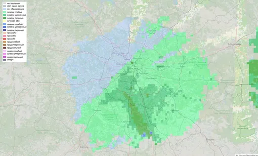 Карта осадков в Москве 16 февраля 2026