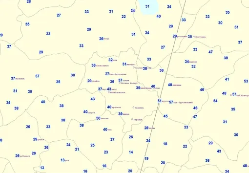 Фактическая высота сугробов (см) в Центральной России 10 января 2026 года