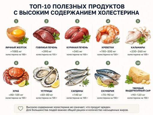 Топ-10 полезных продуктов с высоким содержанием холестерина