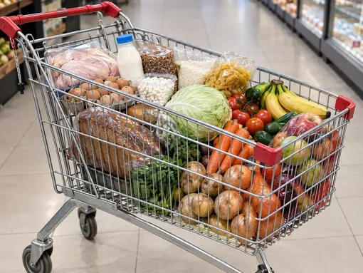 Угадайте чек: сколько стоит эта тележка продуктов? Угадайте чек: сколько стоит эта тележка продуктов?